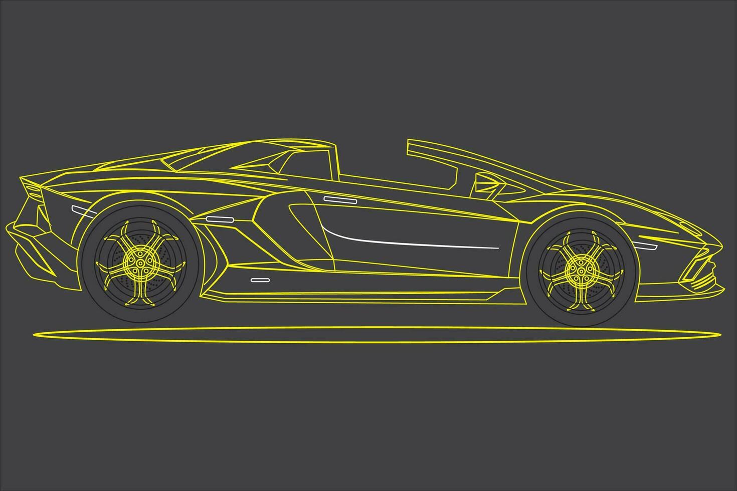 Sports car silhouette isolated on white background. Sports car side view. Yellow line art design template. Vector illustration.