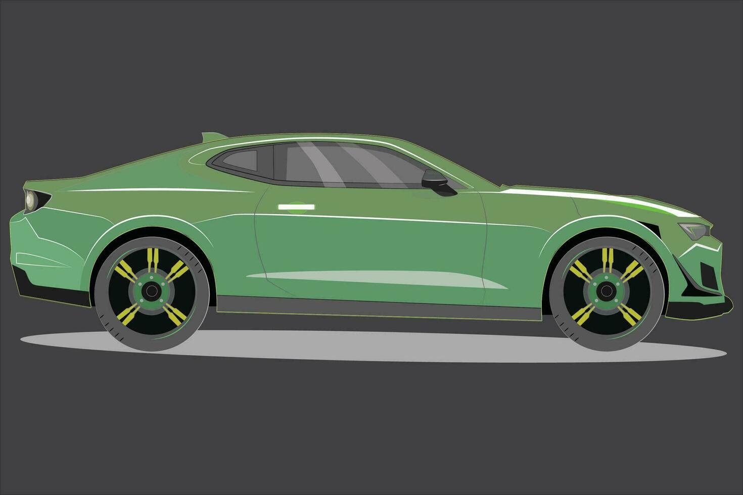 Green Chevrolet Camaro. the color can be edited. View from the side. Vector illustration.