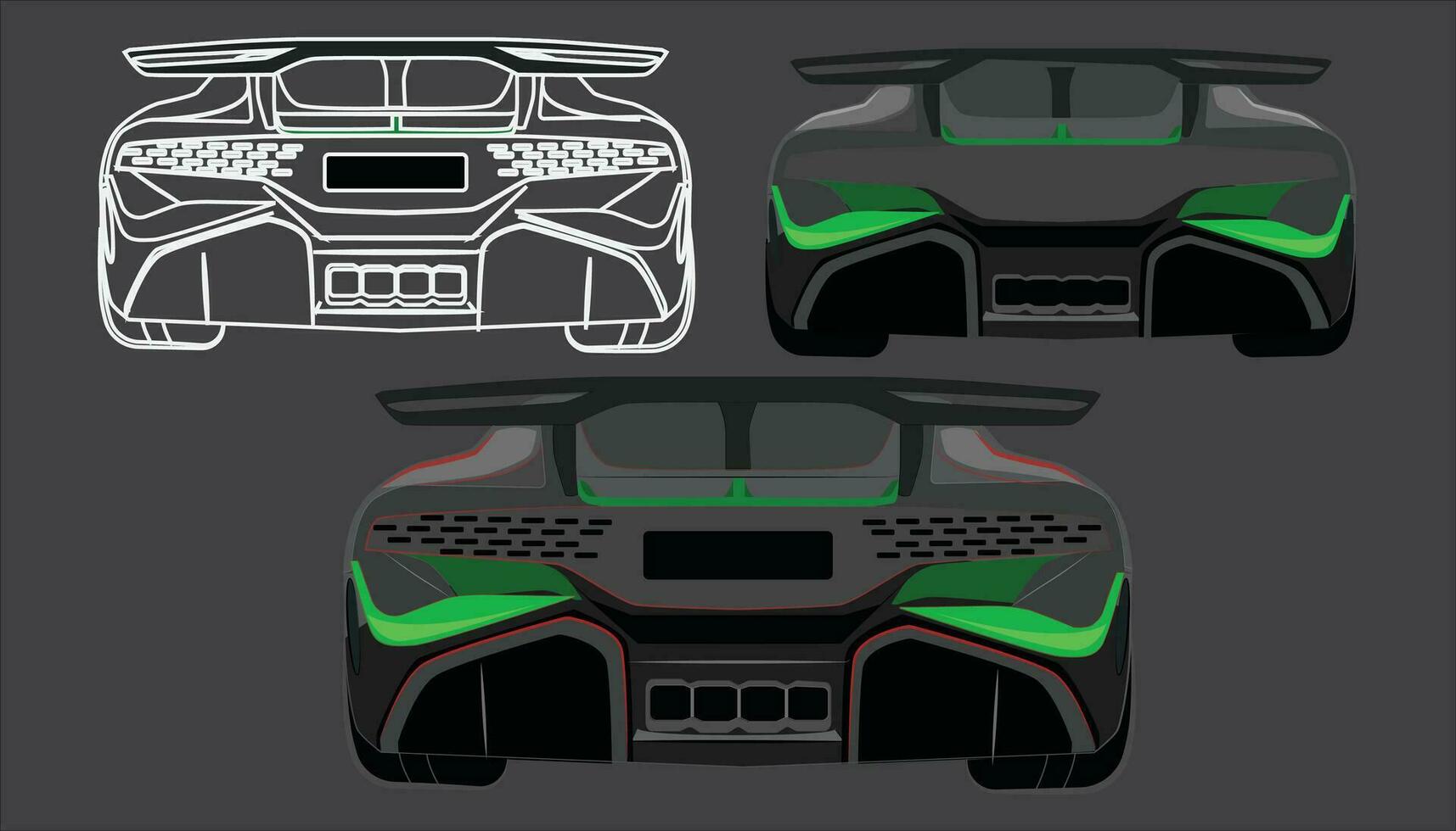 black color sports car vector template. car lines and car colors, into a complete sports car shape. rear view