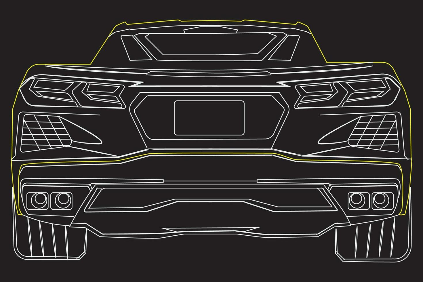 white muscle car, view from behind. arranged with lines. Blue 2022 Chevrolet Corvette. vector