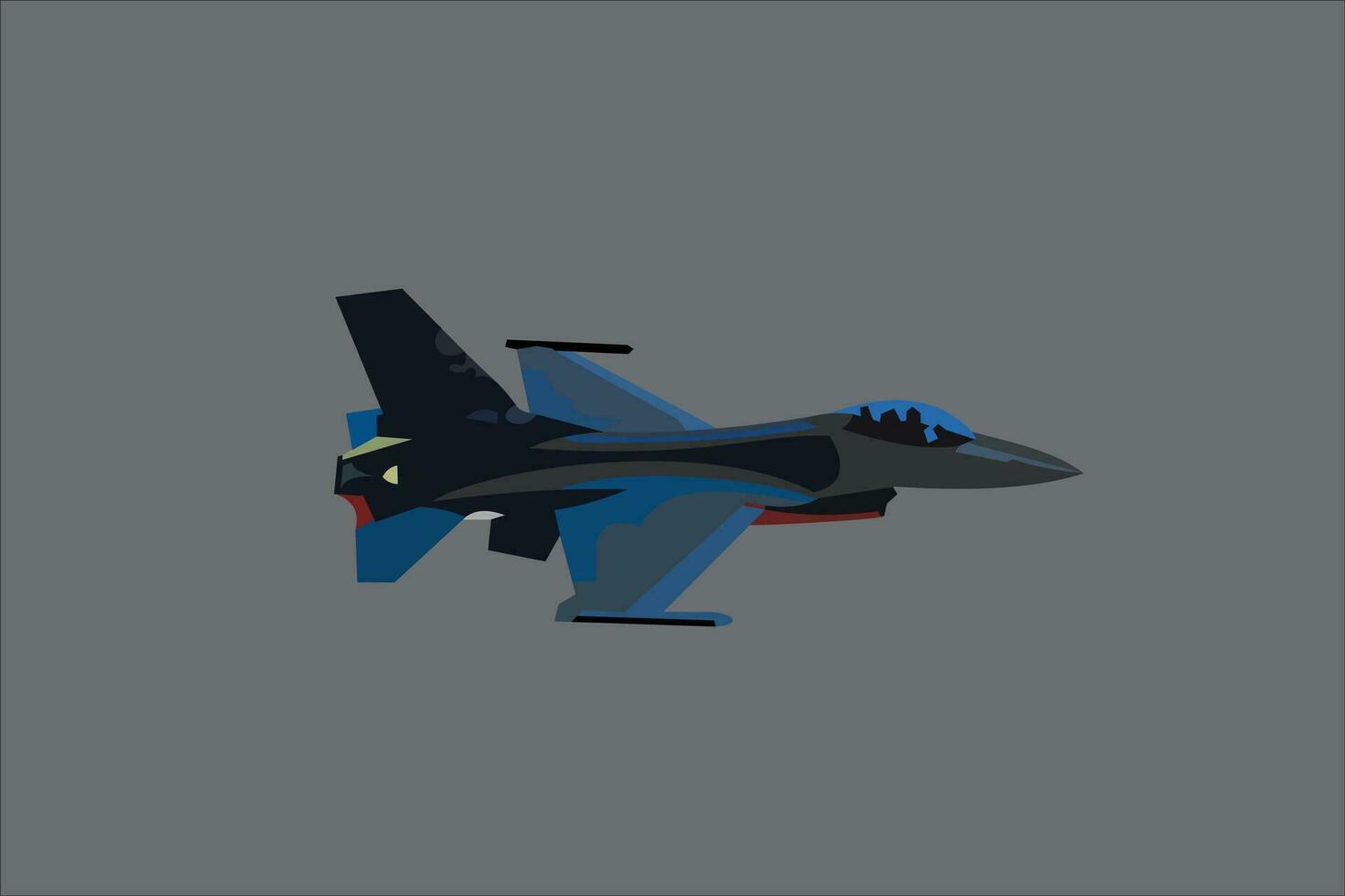 el forma de el americano F 16 chorro combatiente. chorro avión lado vista, volador horizontalmente vector