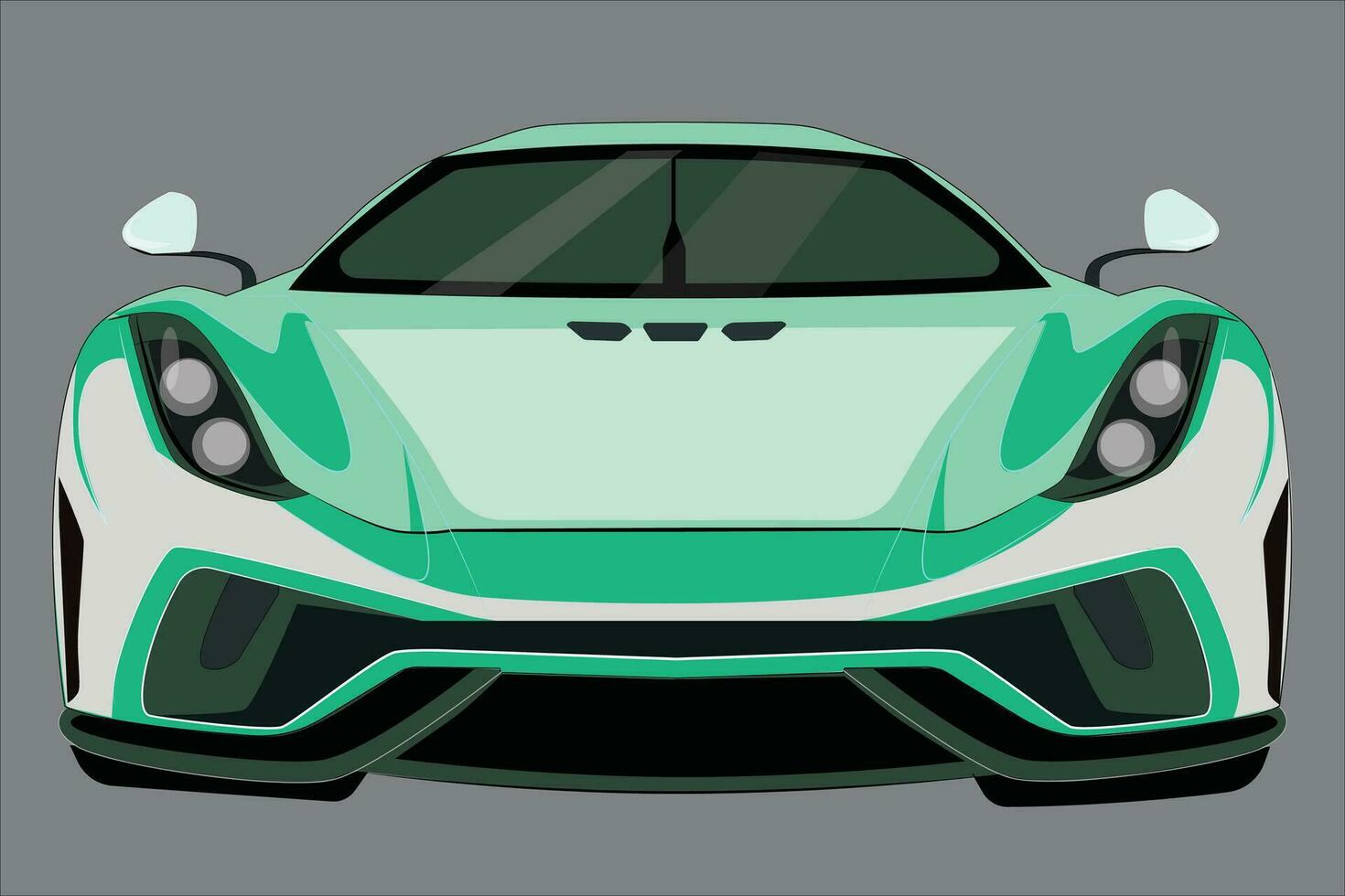 green sports car, front view. Green 3D Racing Car Front View Vector Illustration - Sports Vehicle in Realistic Style, Isolated on White Background.