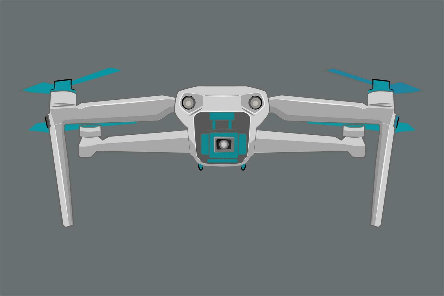 Unmanned drone. flying quadcopter with remote controller. Remote control. quadcopter drone with action camera. drone view from the front side. surveillance and video capture tools. vector