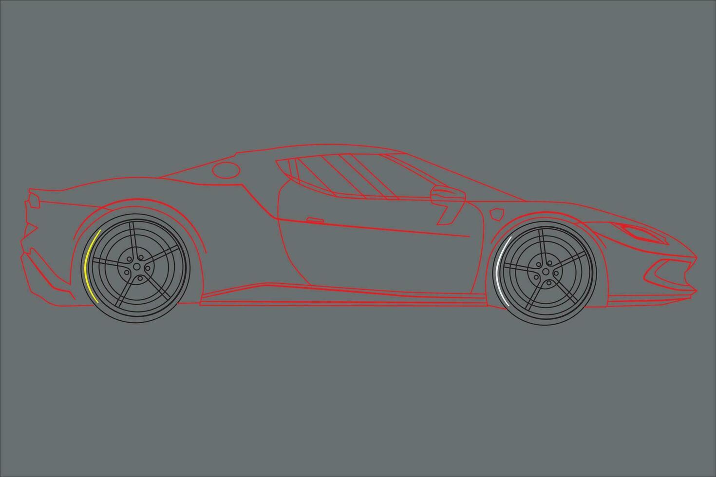 Red sports car outline vector template, elegant luxury car. View from the side.