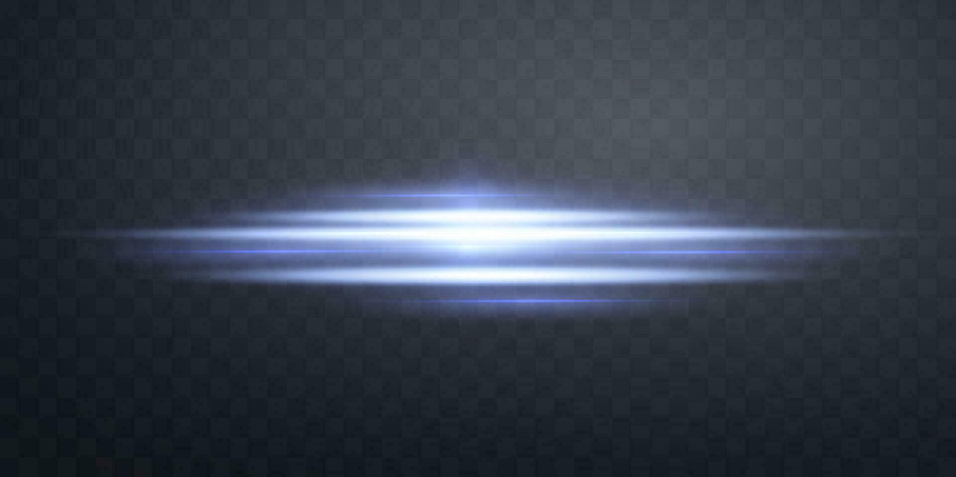 Blue horizontal lens flare. Sun flash with rays or spotlight and bokeh. Glow flare light effect. Vector illustration