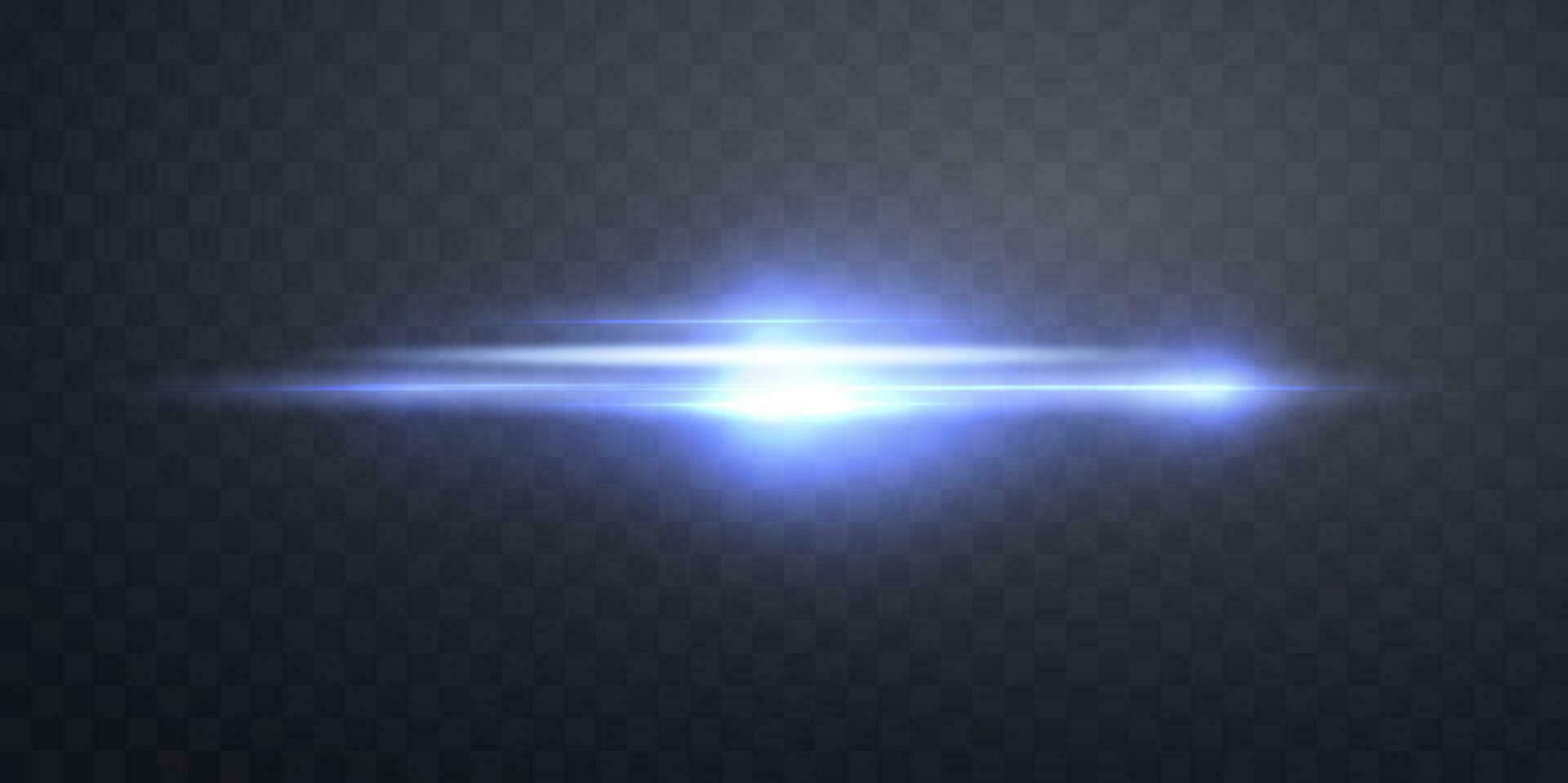 Blue horizontal lens flare. Sun flash with rays or spotlight and bokeh. Glow flare light effect. vector
