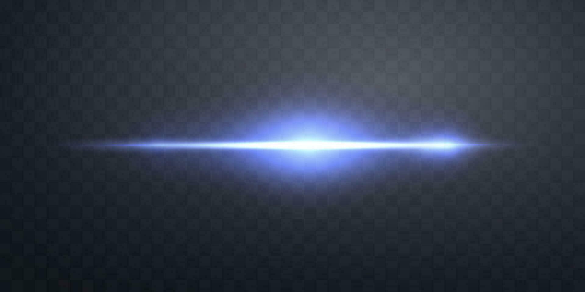 Blue horizontal lens flare. Sun flash with rays or spotlight and bokeh. Glow flare light effect. vector