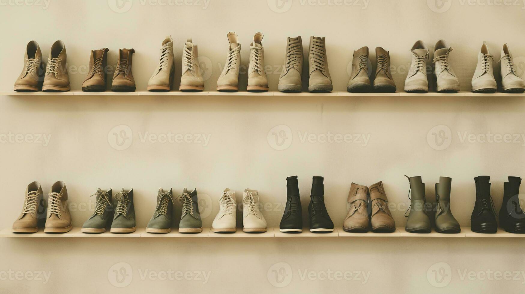 Generative AI, Shoes store aesthetic background, muted neutral colors photo