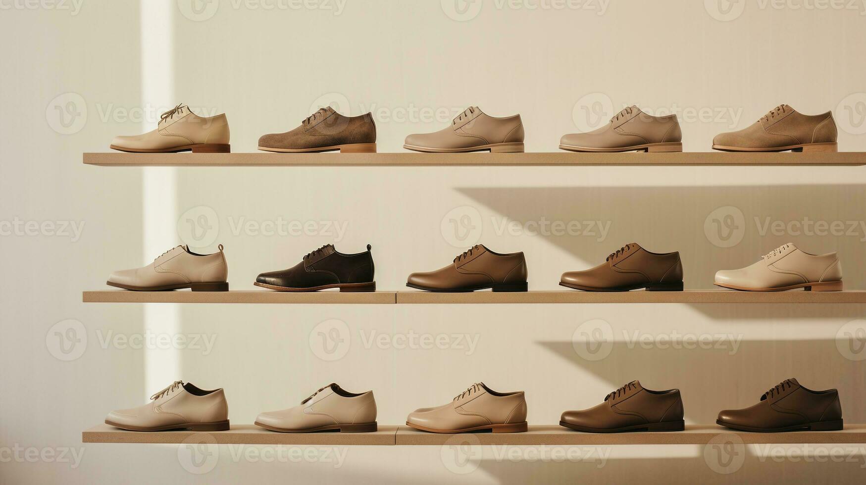 Generative AI, Shoes store aesthetic background, muted neutral colors photo