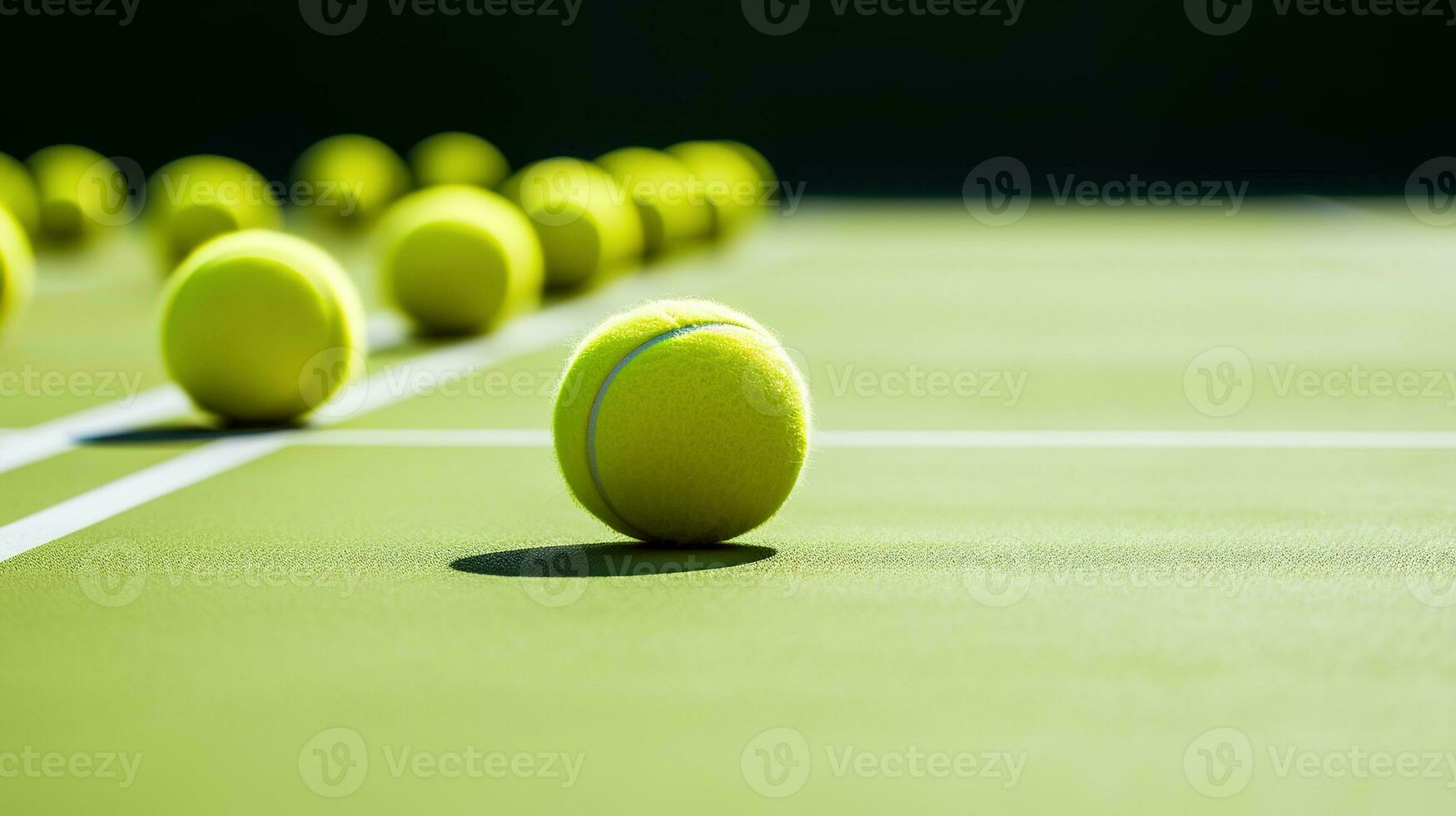 Generative AI, Close up tennis balls on the court, sport, recreation concept photo