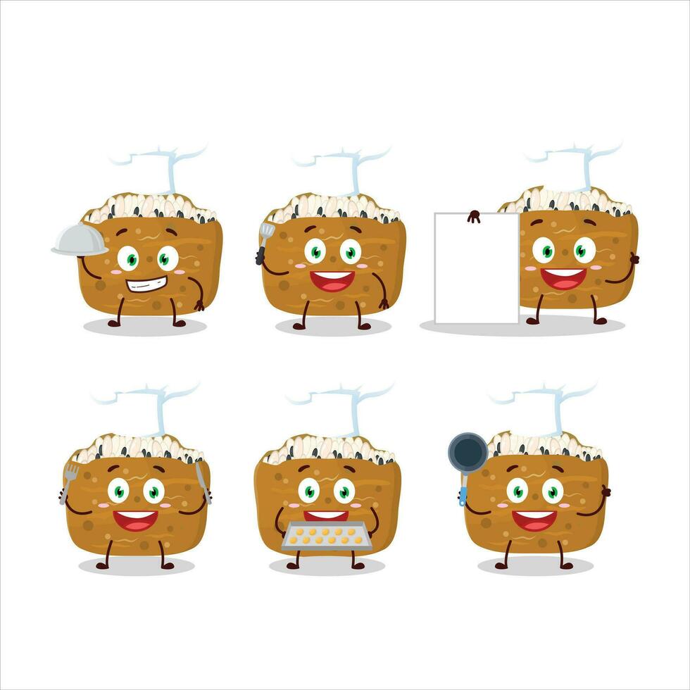 Cartoon character of inarizushi with various chef emoticons vector