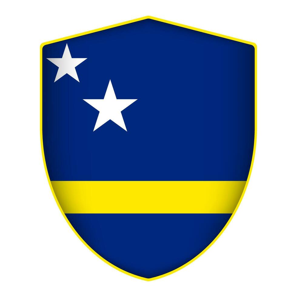 Curacao flag in shield shape. Vector illustration.