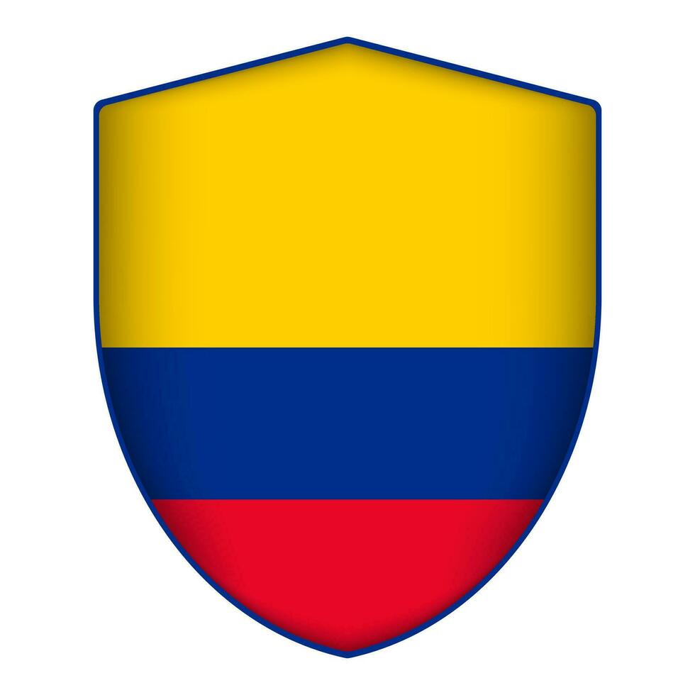 Colombia flag in shield shape. Vector illustration.