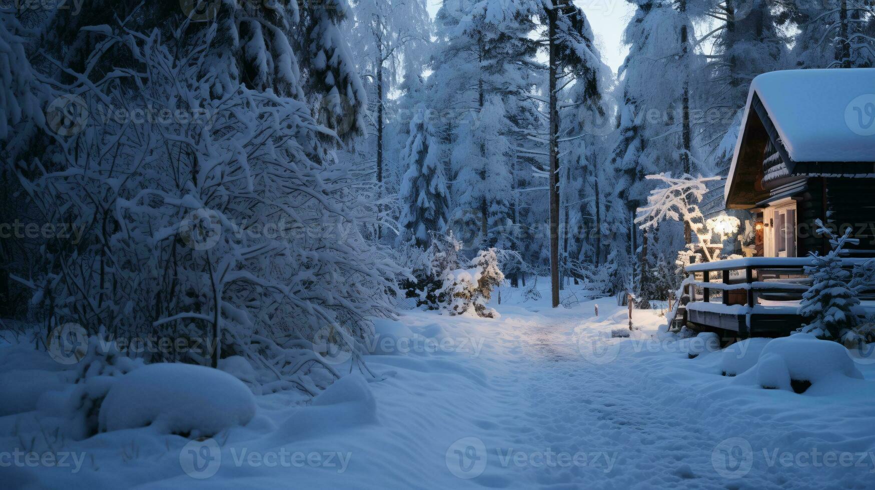 ai generative  Pine forest in winter cowered with a thick white snow blanket photo