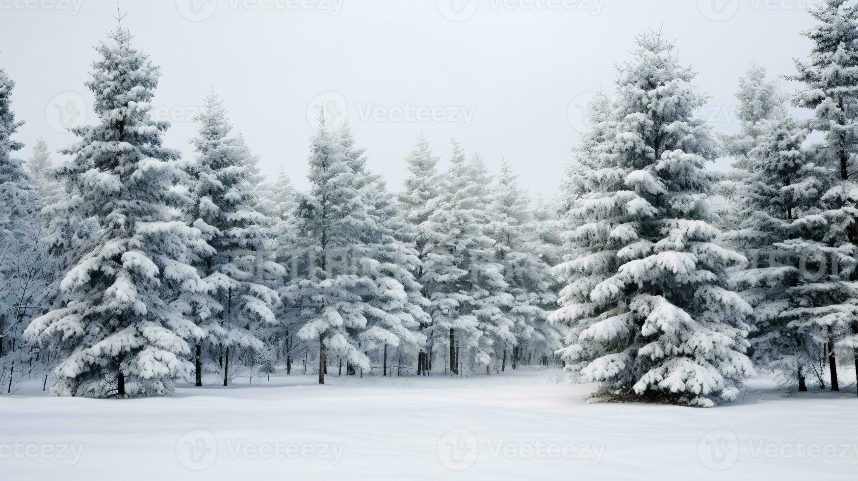 ai generative  Pine forest in winter cowered with a thick white snow blanket photo