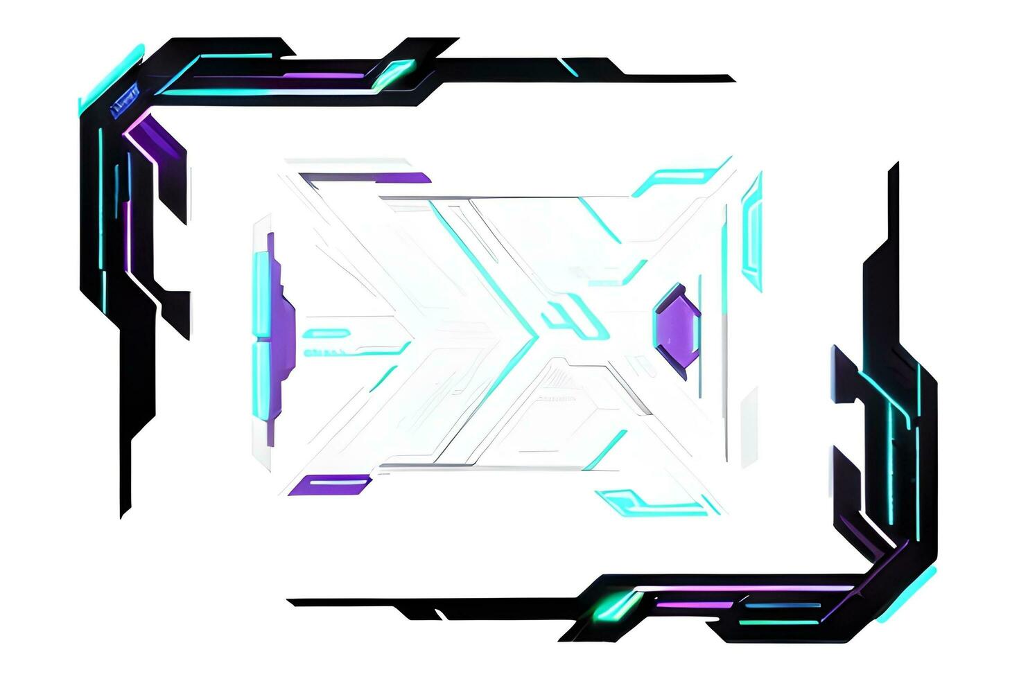 Futuristic border frame with neon lighting white background ai generative photo