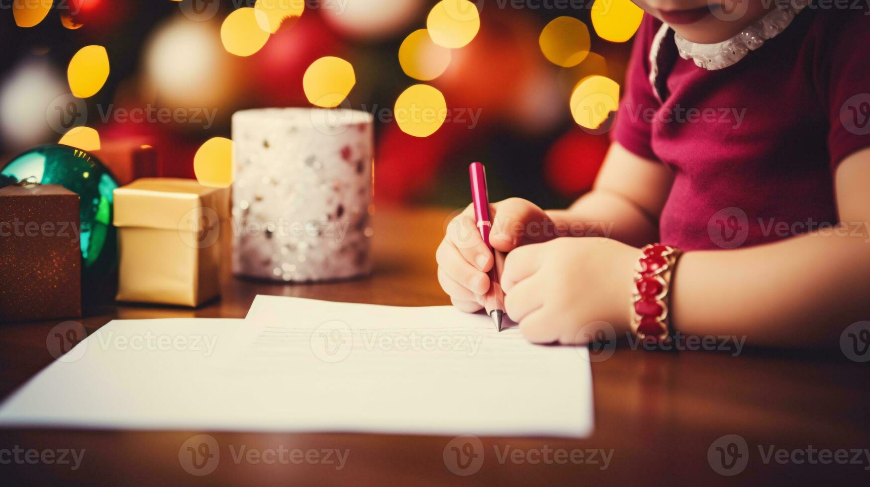 ai generative Close up of children of different ethnicity and gender writing letter to santa photo