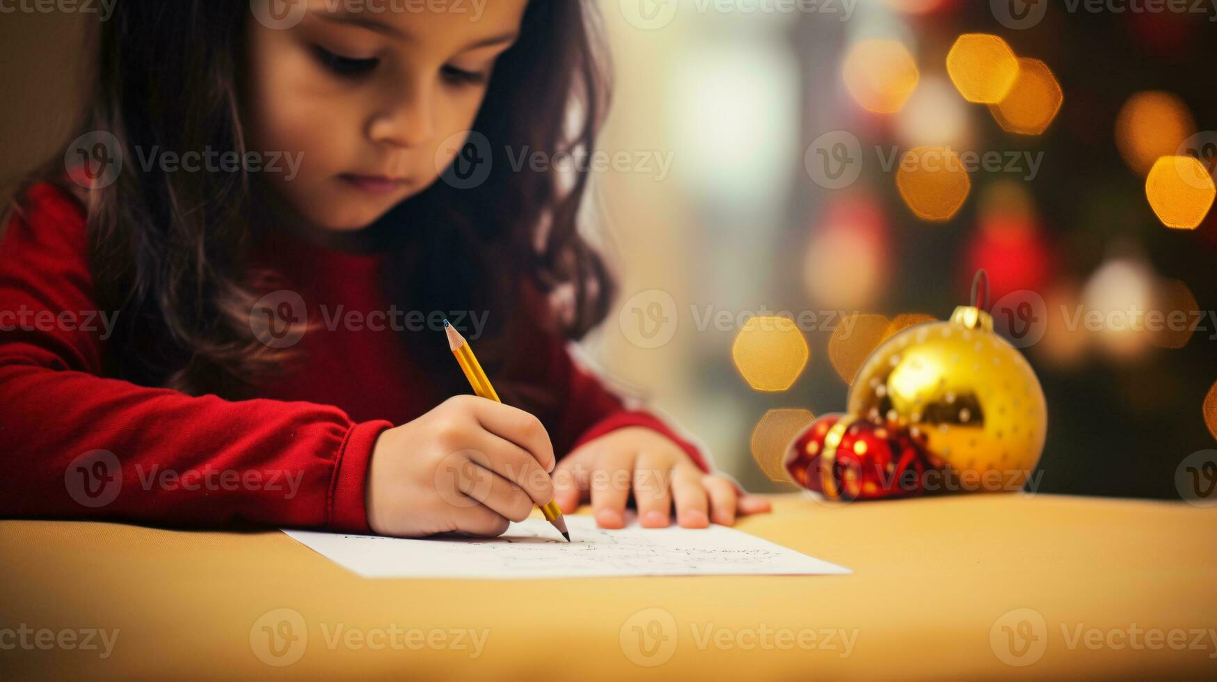 ai generative Close up of children of different ethnicity and gender writing letter to santa photo