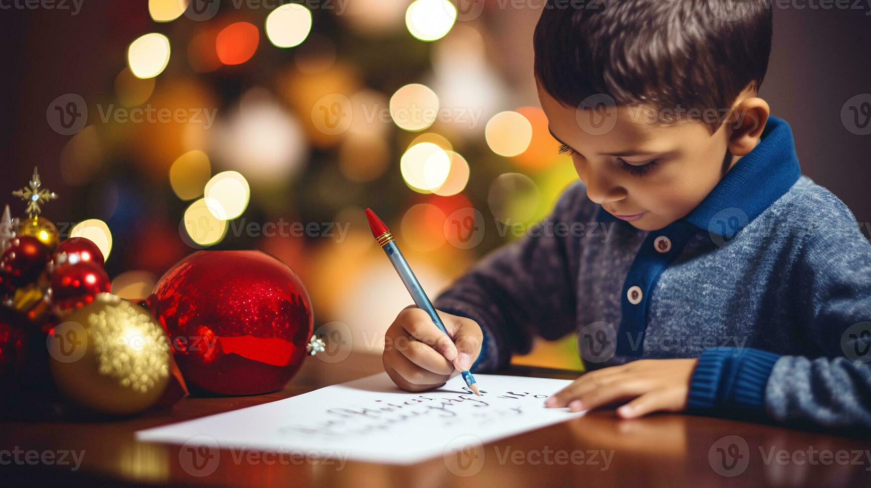 ai generative Close up of children of different ethnicity and gender writing letter to santa photo