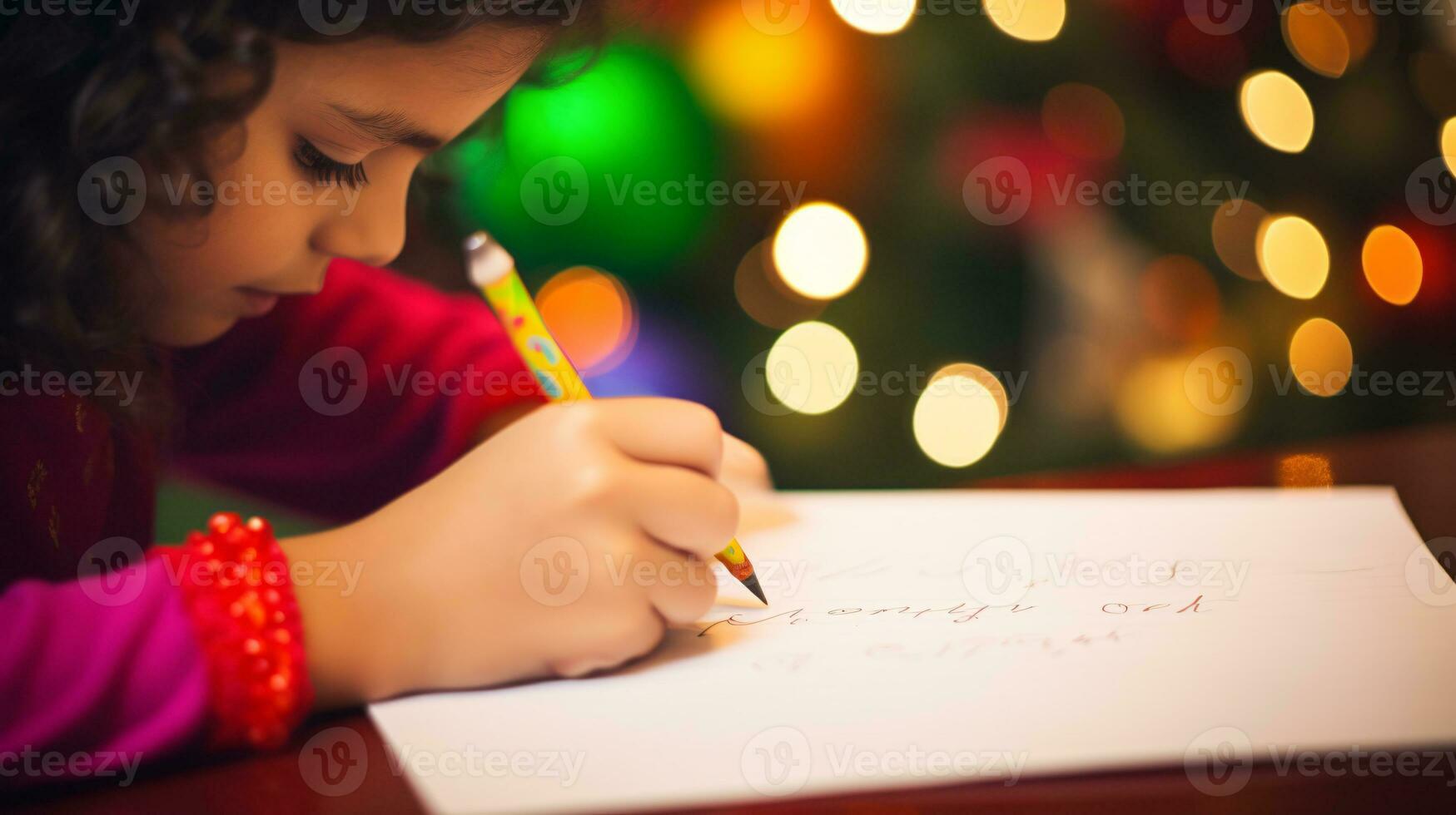 ai generative Close up of children of different ethnicity and gender writing letter to santa photo