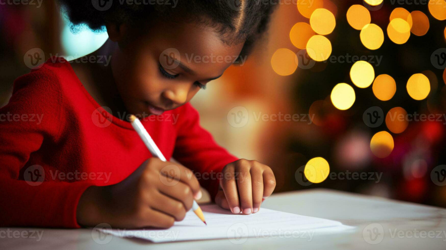ai generative Close up of children of different ethnicity and gender writing letter to santa photo