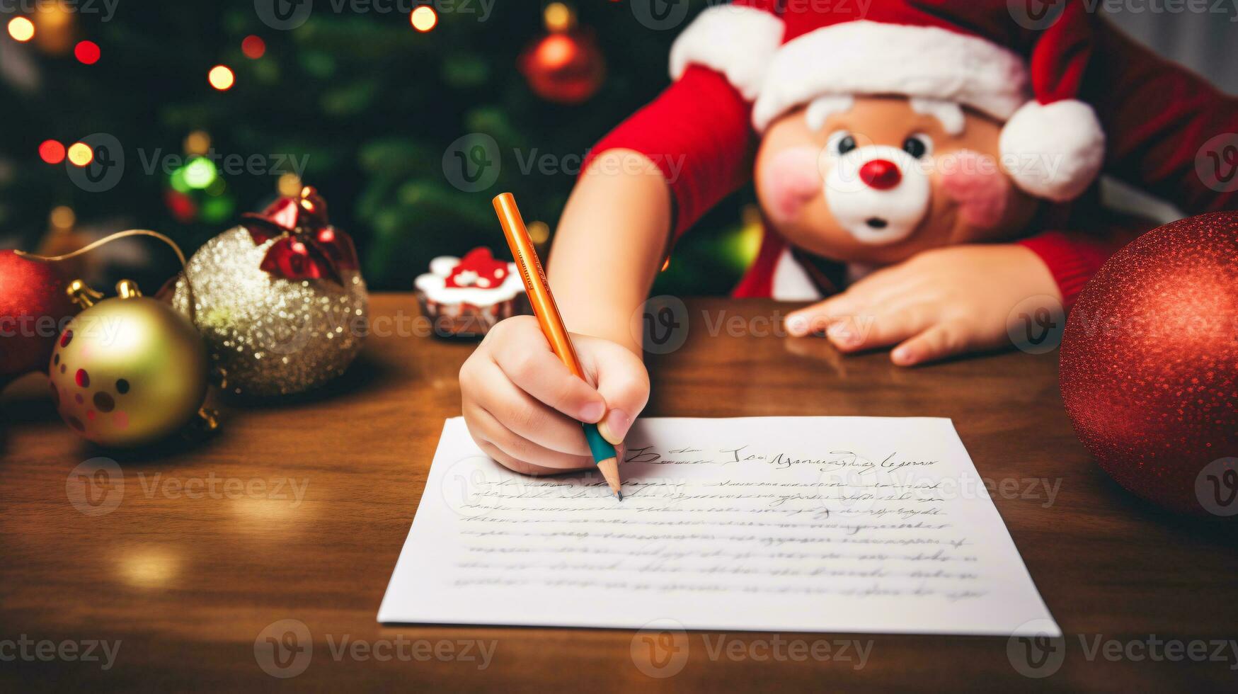 ai generative Close up of children of different ethnicity and gender writing letter to santa photo