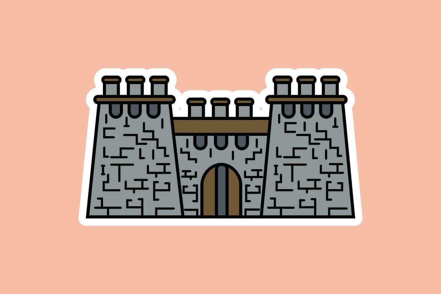 Roca castillo torre edificio pegatina vector ilustración. edificio punto de referencia objeto icono concepto. resumen castillo torre pegatina diseño logo con sombra.