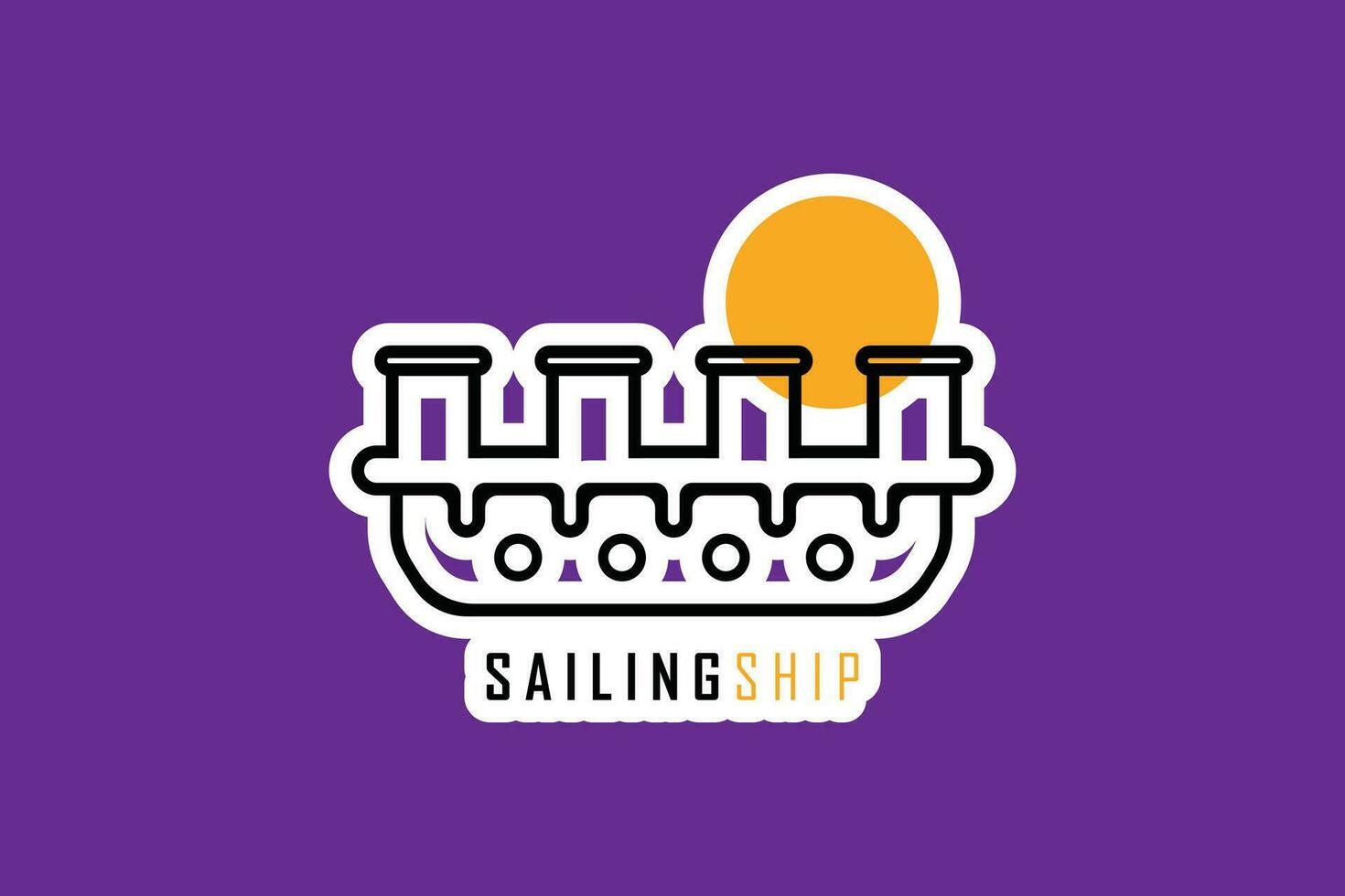 Sailing Boat Sticker logo design. Sea transportation objects icon concept. Ocean transportation ship yacht for traveling sticker vector design.