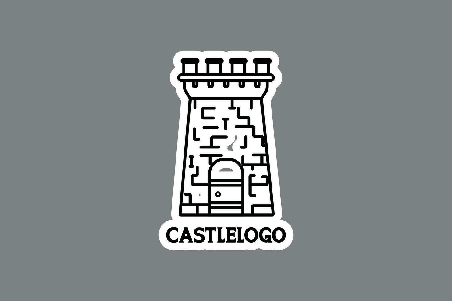 Stone Castle Tower in Outline Sticker vector illustration. Building