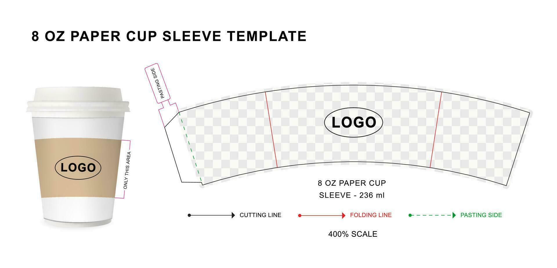 Coffee cup sleeve die cut template for 8 oz vector