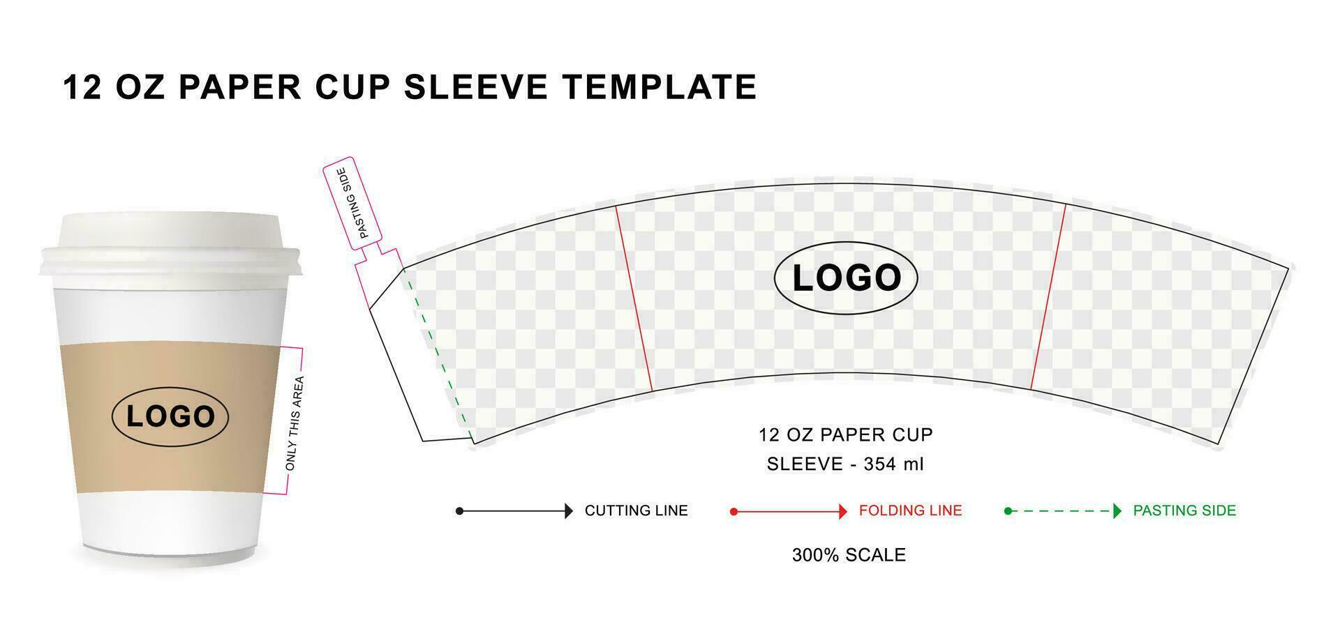 Coffee cup sleeve die cut template for 12 oz vector