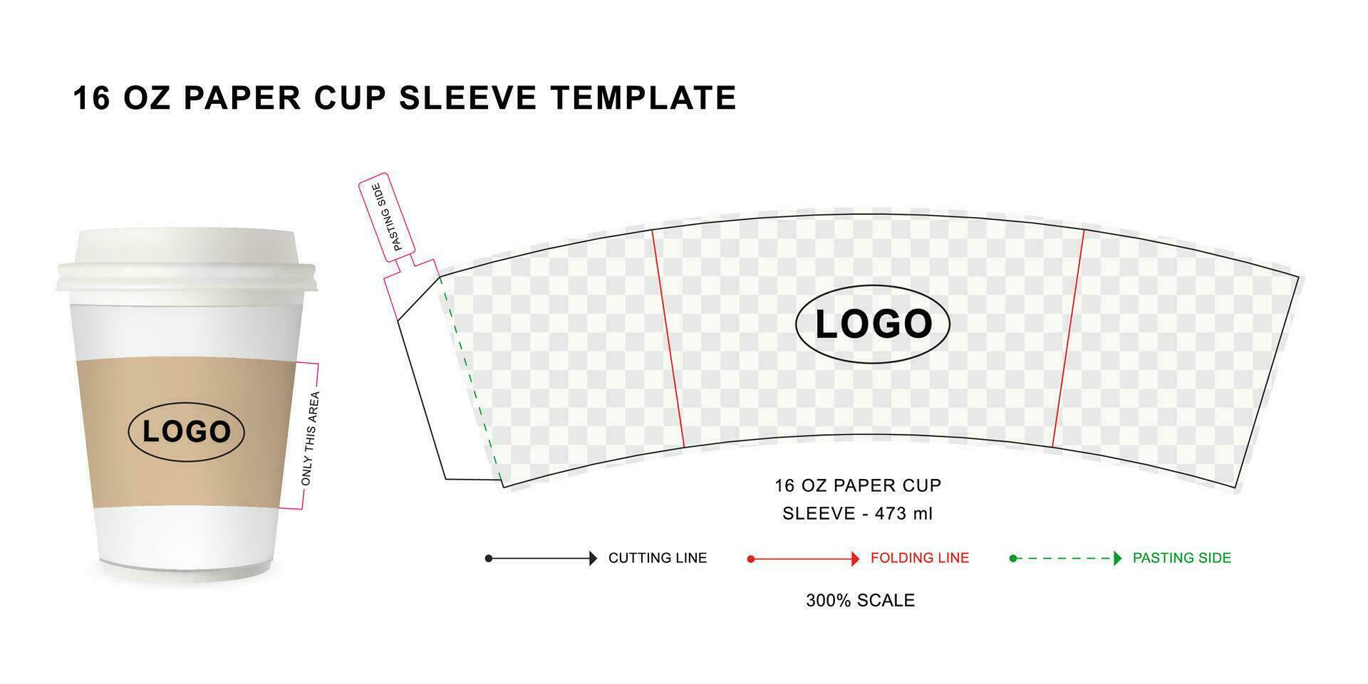 Coffee cup sleeve die cut template for 16 oz vector