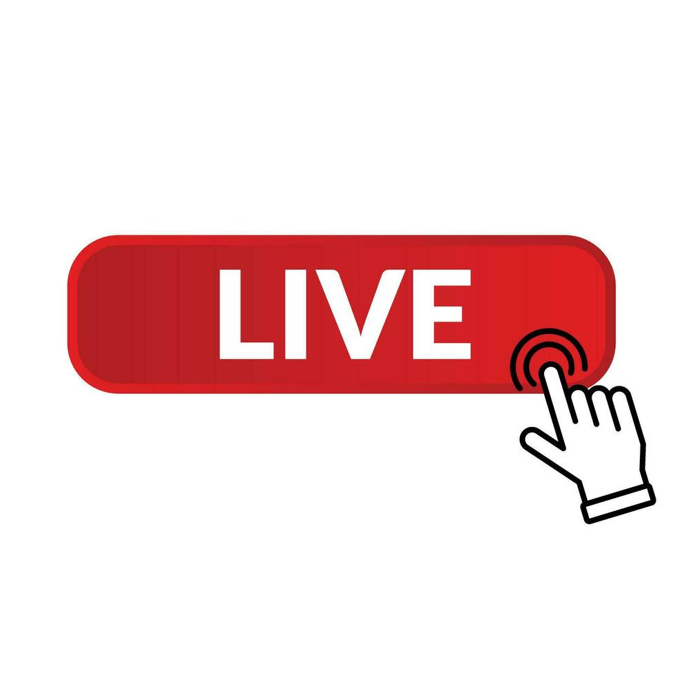 Live button. click the live button. Buttons and hand cursor. Red button. live broadcast. Live streaming vector