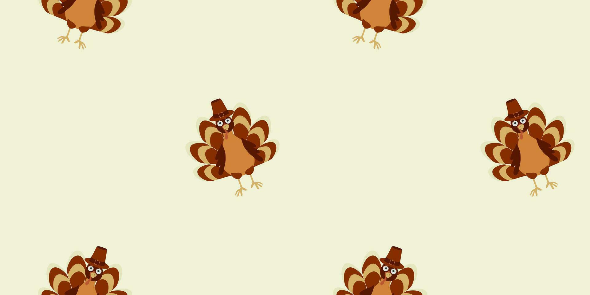 Happy Thanksgiving Day seamless pattern with Turkey. Hand drawn Holiday objects in flat style. Background Vector illustration for design, fabric, wrapping paper, Kitchen Textile.