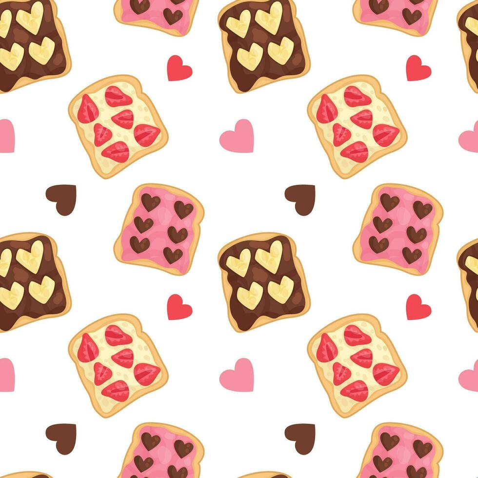 Vector pattern of toasts with chocolate, strawberry and banana