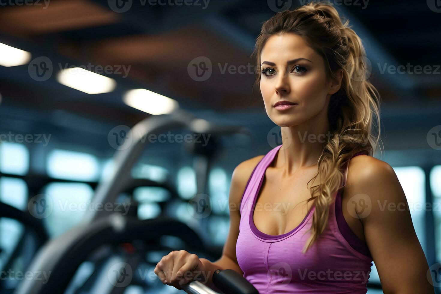 Portrait of a woman working out at the gym, fitness exercises. healthy concept, Generative AI photo