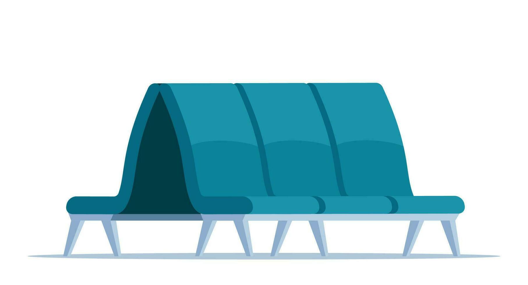 Empty rows of seats, element of airport lounge interior. Terminal waiting room triple seats. Departure lounge chairs. Vector illustration.