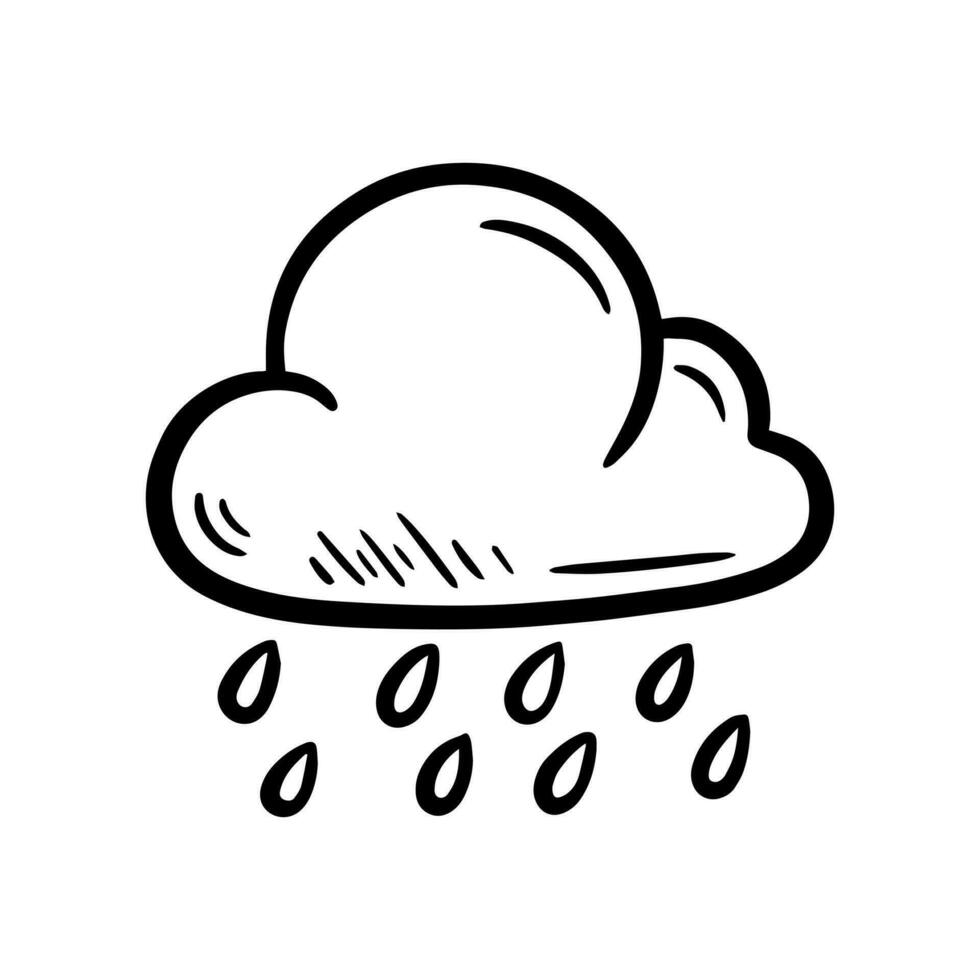 Rain with cloud hand drawn doodle sketch style illustration black icon. isolated on white background vector