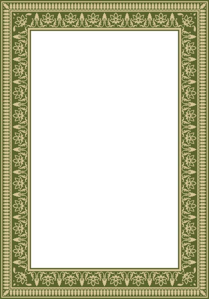 Vector square gold and green Indian national ornament. Ethnic plant border. Flowers frame. Poppies and leaves