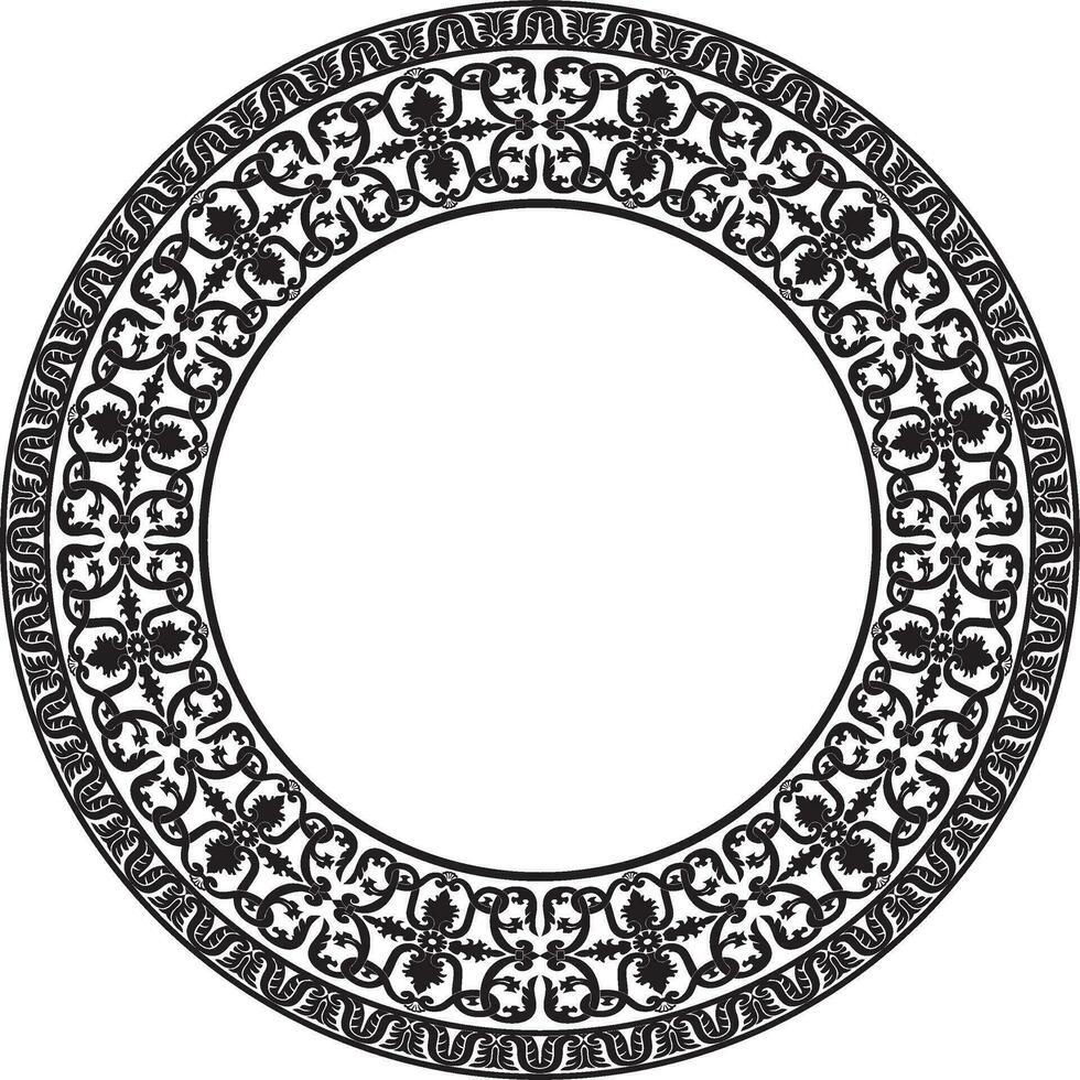 Vector monochrome black round classic renaissance ornament. Circle, ring european border, revival style frame