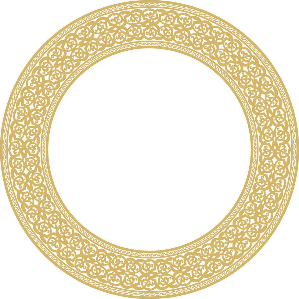 Vector golden round oriental ornament. Arabic patterned circle of Iran, Iraq, Turkey, Syria. Persian frame, border