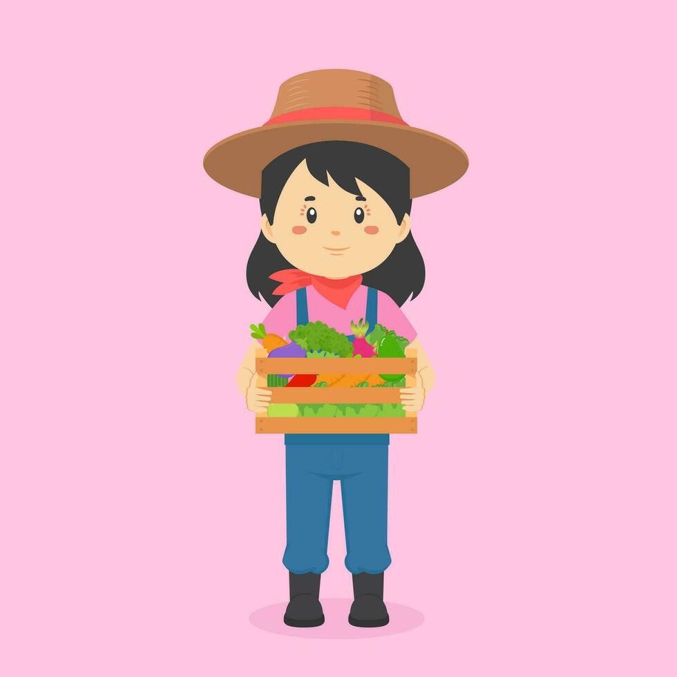 Farmer Harvesting Vegetables and Fruit vector