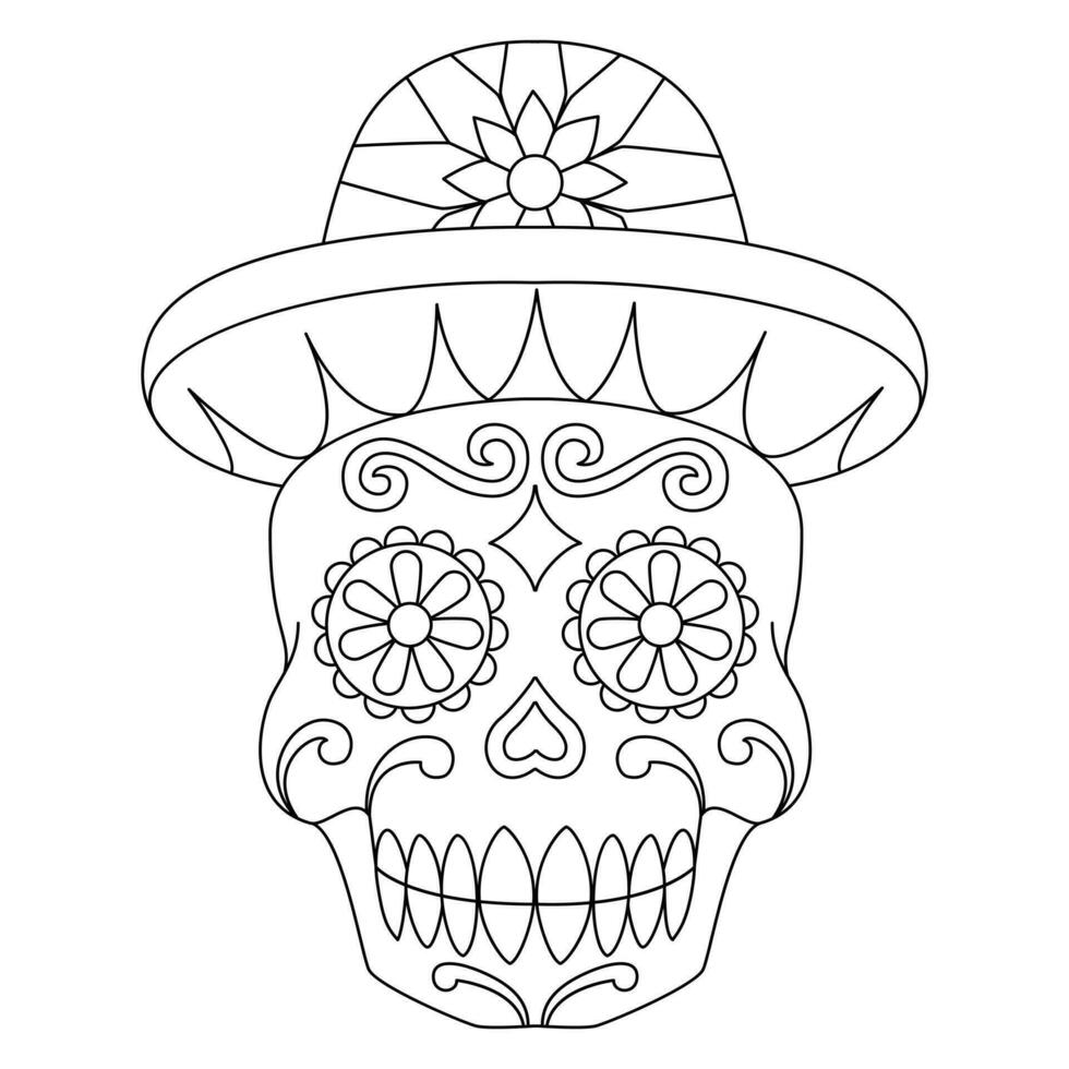 Mexican sugar skull isolated vector with flowers decoration for Day of the Dead coloring pages for kids page 7