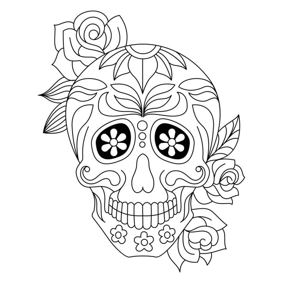 mexicano azúcar cráneo aislado vector con flores decoración para día de el muerto colorante paginas para niños página 4 4