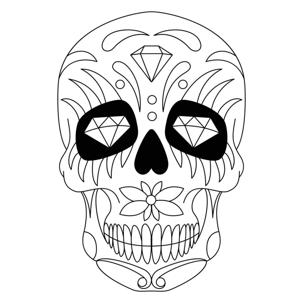 Mexican sugar skull isolated vector with flowers decoration for Day of the Dead coloring pages for kids page 9