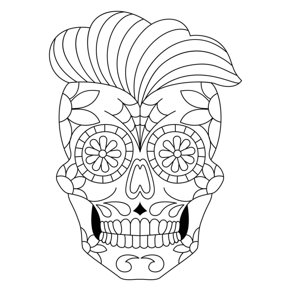 Mexican sugar skull isolated vector with flowers decoration for Day of the Dead coloring pages for kids page 10