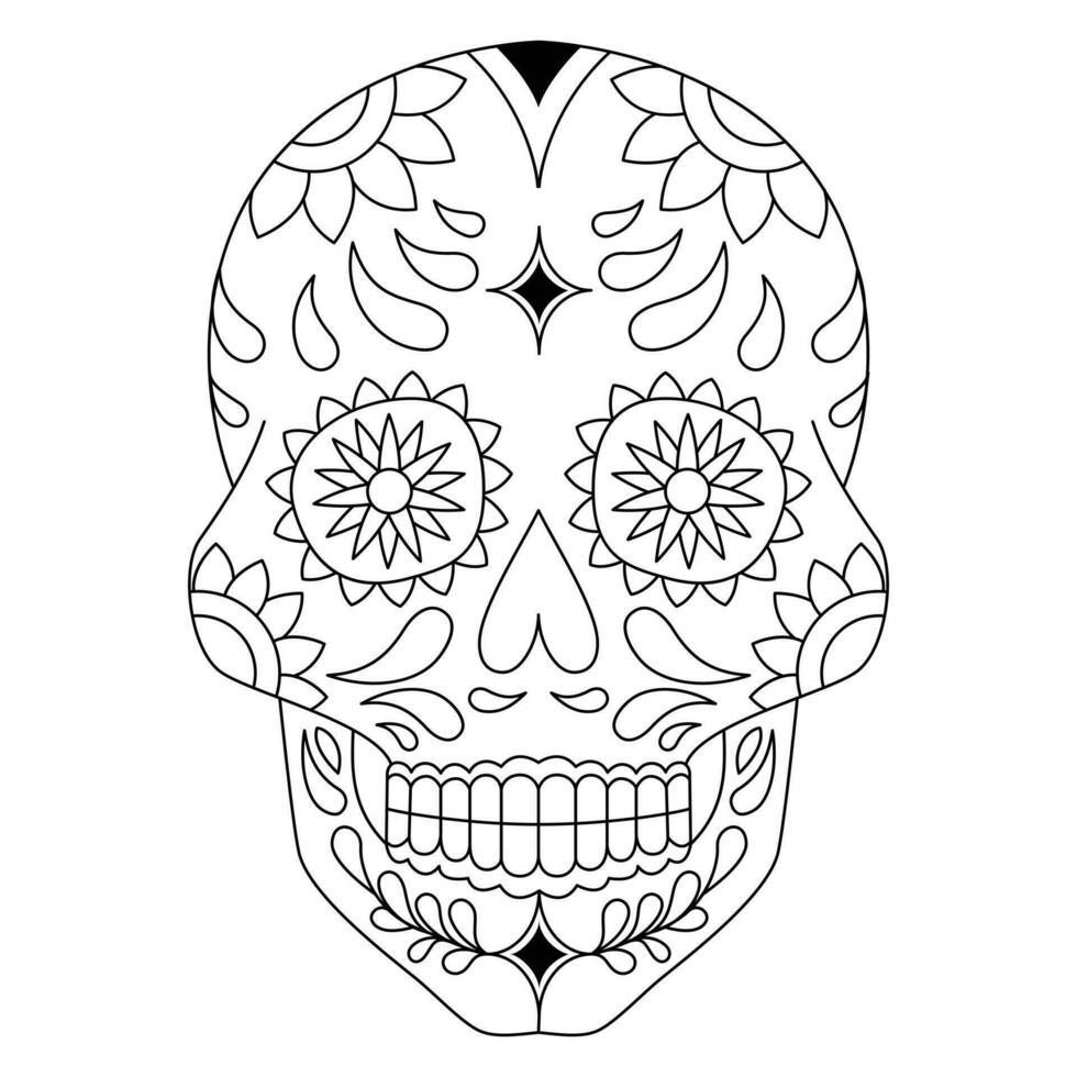 Mexican sugar skull isolated vector with flowers decoration for Day of the Dead coloring pages for kids page 1