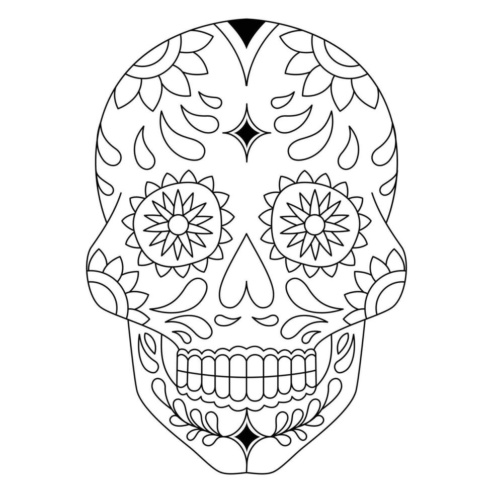 mexicano azúcar cráneo aislado vector con flores decoración para día de el muerto colorante paginas para niños página 1