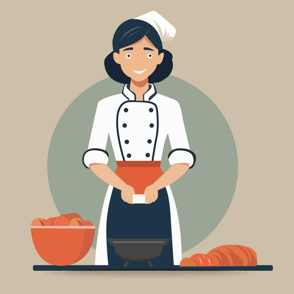 Girl cooking flat illustration vector
