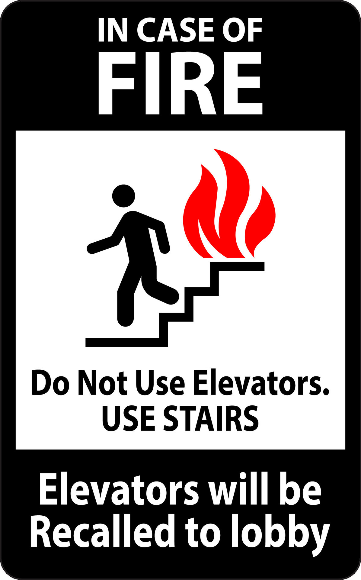 In Case Of Fire Sign Do Not Use Elevators. Use Stairs, Elevators Will